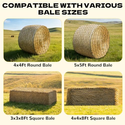 5x5 FT Heavy Duty Slow Feed Hay Net, 1.57-Inch Knotless Weatherproof Nylon Hay Net for Horses, Cattle, Goats, Sheep & Livestock, Outdoor Round Bale Feeder to Reduce Waste