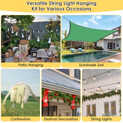 Flasoo 215Pcs String Light Hanging Kit, Outdoor Light Guide Wire Rope with 240FT Nylon Coated 304 Stainless Steel Cable, Turnbuckle, Hooks and Enough Accessories
