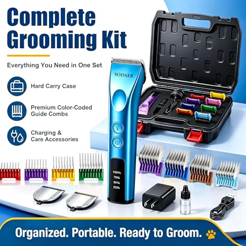 Professional Dog Grooming Clippers, Cordless Pet Hair Clipper - color: Blue