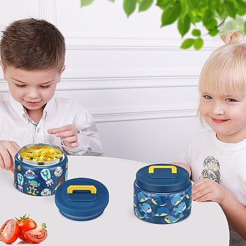 PIQUEBAR 8oz Kids Thermo for Hot Food,Small Lunch Thermo Food Container Stainless Steel,Easy Open Wide Mouth Thermo for Hot Cold Food for Preschool Travel - color: Blue Whale