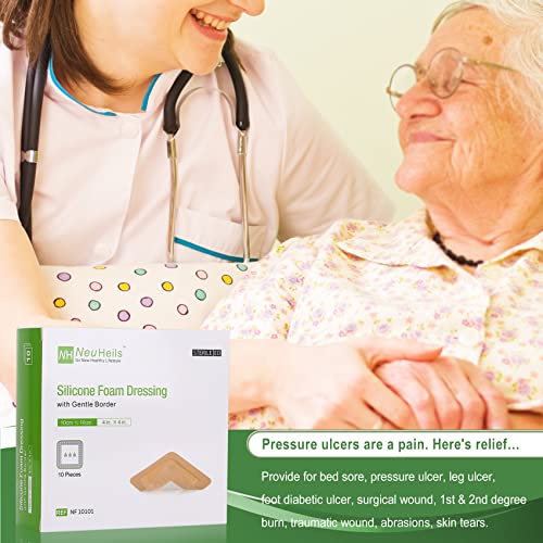 NeuHeils Border Silicone Foam Dressing 4"x4", 10 Pack for Bed Sores - size: 4x4 Inch (Pack of 10)