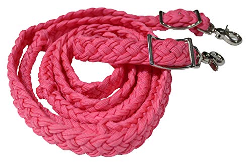CHALLENGER Roping Knotted Horse Tack Western Barrel Reins Nylon Braided 8 Ft. Purple Snaps 60709 - color: Pink