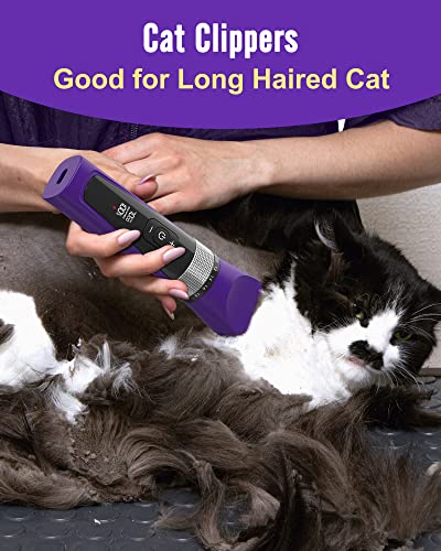 oneisall Cat Clippers for Matted Hair, 5-Speed Quiet Cat Grooming kit - color: Purple