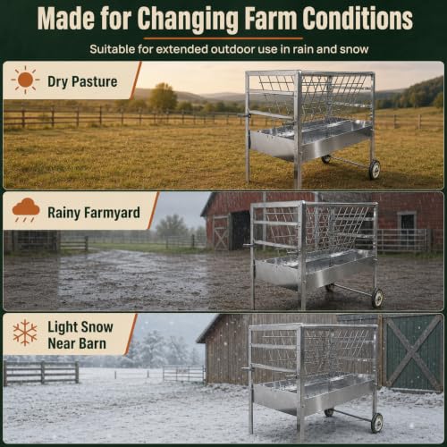 Sheep Feeder, 2 in 1 Livestock Feeder Hay and Grain Feeder for Goats Lambs
