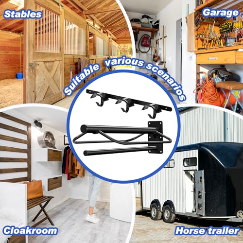 MorningRo 4 Pcs Saddle Rack Wall Mount with Pad Bar Horse Tack Bridle Hooks Detachable Saddle Stand Metal Horse Bridle Rack Hanger for Western English Harness Storage Stall Fence Barn Trailer Supply