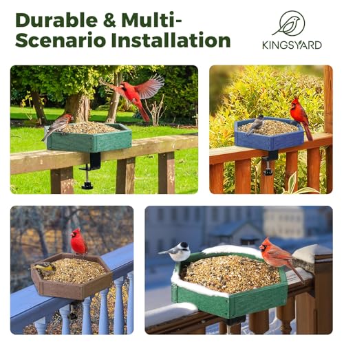 Kingsyard Clamp-On Deck Bird Feeder for Balcony Railings, No Drill - color: Brown