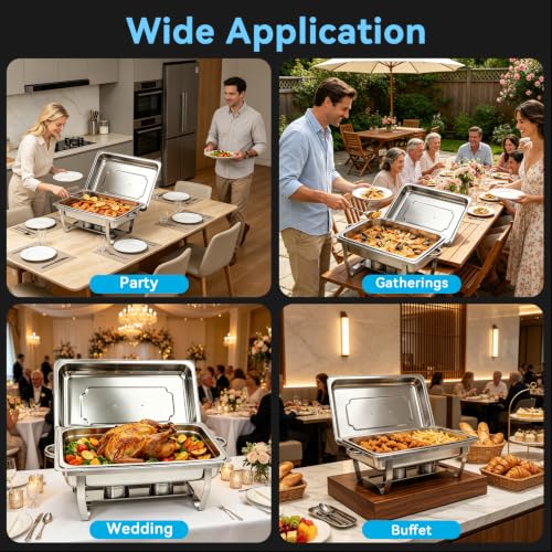 9QT Chafing Dishes for Buffet 4 Pack with 4 Full-Size Pans Silver - color: Silver-002