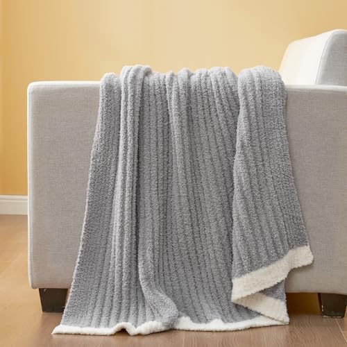 Snuggle Sac Fluffy Grey Blanket Twin Size, Soft Luxurious Knit Fuzzy Microfiber Blankets for Couch, Sofa, Bed, Grey, 60x80 inches - color: Grey, size: Twin(60"x 80")