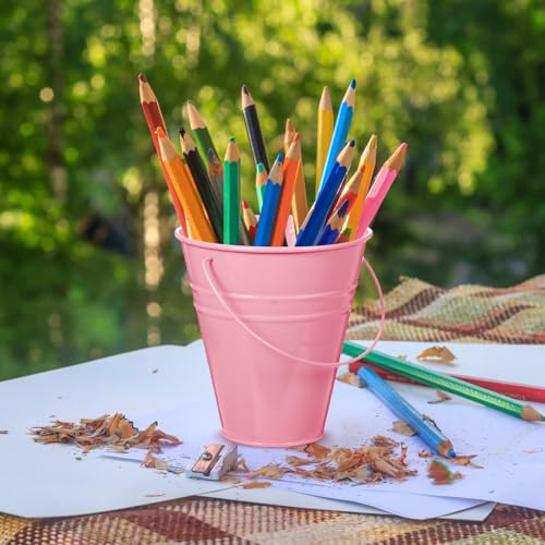 Sadnyy 12 Pack 4.5 X 5 inch Pink Metal Buckets - color: Pink, size: 4.5 x 5 in