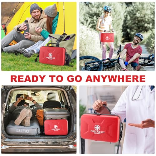 Gevoke 410 Piece Waterproof Hard Shell First Aid Kit, Red | For Home, Car, Travel, Camping, Truck, Hiking, Sports, Office, Vehicle & Outdoor, Emergency Medical Kits - color: Red