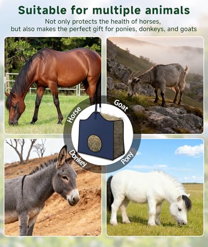 Hay Feeder for Goats and Horses - Slow Feed Design, Heavy Duty Hanging Hay Bag for Barn, Trailer & Paddock, Easy to Hang & Clean(2pcs, Navy Blue) - color: 2pcs-navy blue