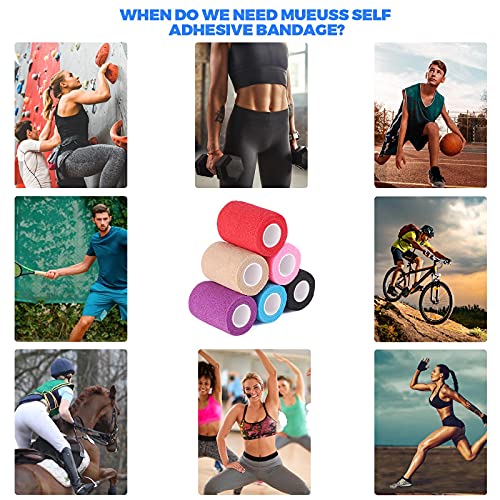 Self Adhesive Bandage Wrap 12 Pack 3" x 5 Yards Self Adherent Cohesive Bandages Wrap Athletic Elastic First Aid Wrap Sport Tape Rolls for Ankle, Knee & Wrist sprains and Vet Wrap(Mixed)