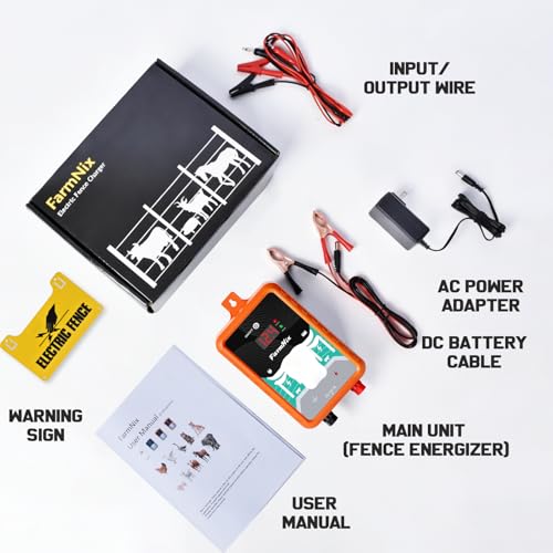 12KV DC AC Powered Electric Fence Charger, 15 Miles 4 Joules, LED - color: Orange
