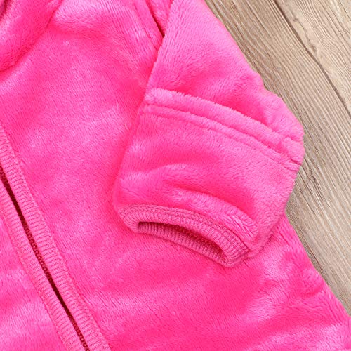 Noubeau Infant Baby Boys Girls Fleece Ears Hat with Lined Hooded Zipper Up Jacket Coat Tops Outwear Overcoat Warm Fall Winte - color: Pink, size: 0-6 Months
