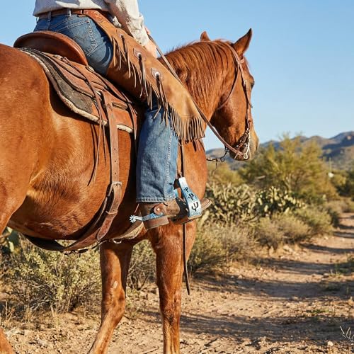 CHALLENGER Horse Western 5" Slanted Offset Angled Cactus Engraved Aluminum Show Stirrups 51243 - color: Turquoise Cactus