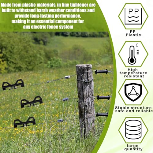 CroBlissful 24 Pcs Electric Fence Wire Tensioner, Poly Wire Tightener, Plastic Cord Tensioners for Inline Fixing, Portable, Black