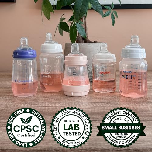 Sippy Spout Nipples for Lansinoh, MAM, Evenflo, Pigeon Baby Bottles 4-Count | Food Grade Soft Silicone, BPA, Lead and Phthalate Free, Variable Flow, Spill-Proof, Converts Bottle to Sippy Cup, 4+ months