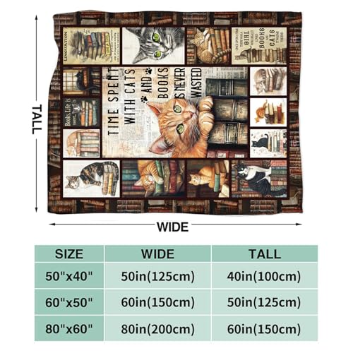 Dynova Cat Blanket Cozy Plush Book Throw Blankets Cozy Plush Cats Books Lovers Gifts Fuzzy Flannel Fleece for Women Men Girls Boys 60"X50" - color: Cat Book, size: 60"x50"