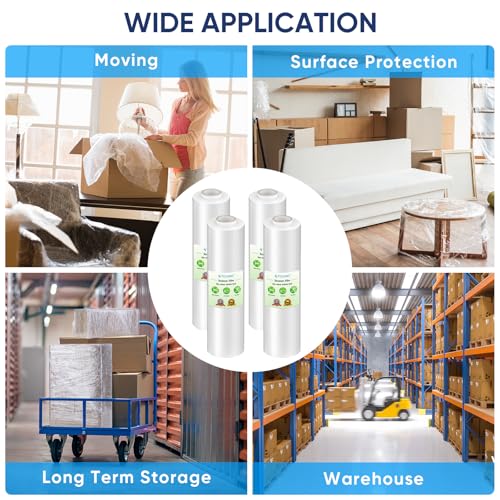 TICONN Stretch Wrap Roll, 15 in x 1000 ft Plastic Wrap for Moving Furniture | Odorless Industrial Strength Stretch Film, 300% Stretchability, Self-Adhering, Ideal for Furniture, Box Protection - style: 15''-4PK Clear (No handle)