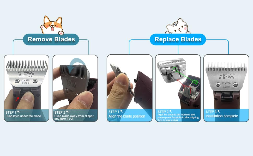7FW Dog Grooming Wide Blade,Detachable Pet Dog Grooming Blades,Compatible with Andis,Oster A5,Wahl km10 Clippers.Cutting Length 1/8 in(3.2mm) - color: 7FW-3.2mm