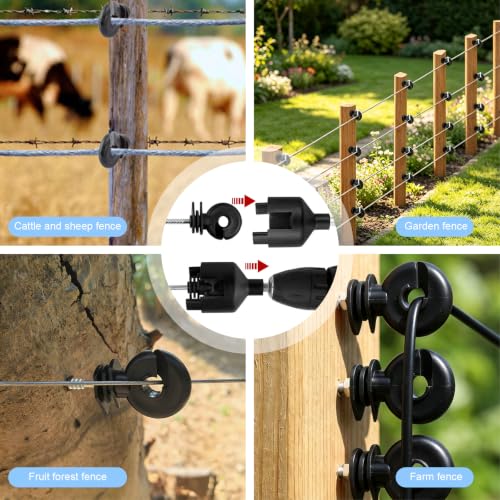 100Pack Black Electric Fence Ring-Head Insulators Self-Tapping Screws