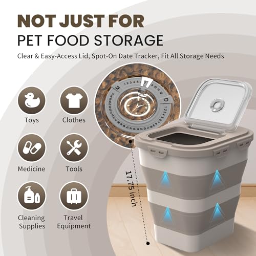 35-40Lbs Airtight Dog Food Storage Container,Collapsible Dog Food Container - color: Khaki/40 lbs