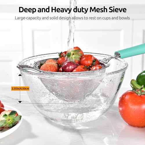 U-Taste Fine Mesh Strainer, 18/8 Stainless Steel Sieve 30 Mesh, M/Aqua Sky - color: (1) Aqua Sky, size: M-4.73in