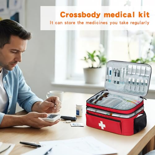 Boczif First Aid Bag Empty, Emergency Kit Bag(Red with shoulder strap) - color: Red with shoulder strap