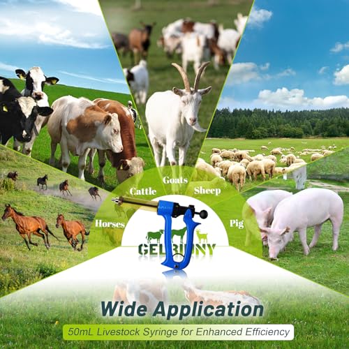 2Pcs 50mL Livestock Syringe, Include 6 Piston Rod Knobs & 2 Spare Barrel - size: 2 PCS