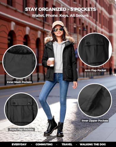 Wantdo Women's Waterproof Ski Jacket Windproof Winter Snow Coat Mountain Snowboarding Jackets Outdoor Fleece Parka - color: Black, size: Large