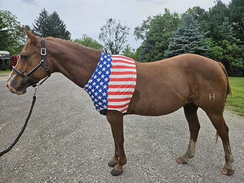 Derby Originals Patriotic Stars & Stripes Lycra Sleazy Horse Shoulder Guard – Stretch Slicker with Belly Strap, Anti-Chafe Design for Blanket Rubbing, Ideal for Parades & Shows.