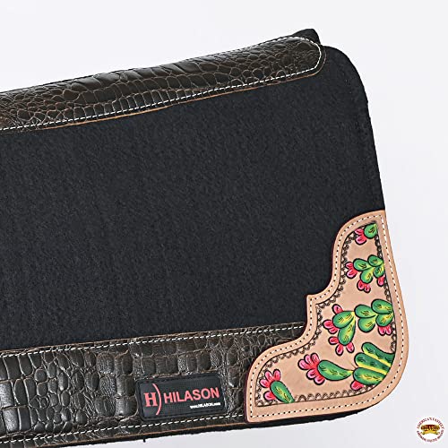 HILASON Western Wool Felt Horse Saddle Pad W/Distressed Wear Leather | for Horses
