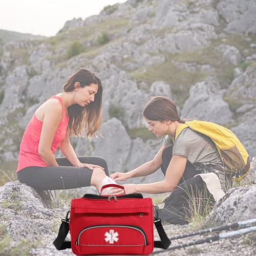 Empty Red First Responder Bag On Call Trauma Bag EMT First Aid Carrier for Paramedics and Emergency Medical Supplies Kit (Red) - color: Red
