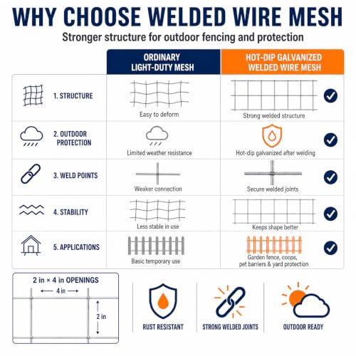 Welded Wire Mesh Fence 5ft x 50ft 2"x4" 15 Gauge Galvanized Wire Fence Roll | Heavy Duty Galvanized Wire fencing Roll for Garden Dog Pen Chicken Coop Livestock & Backyard Fencing Resistant Utility Fence - size: 2×4in 5'×50'