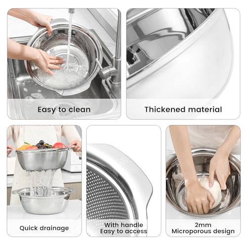 Paoli 304 Stainless Steel Fine Mesh Colander Set, 5QT Large Capacity Strainer with Mixing Bowl — Rinse Fruits, Veggies, Rice & Drain Pasta, Dishwasher Safe (2-Piece Gold) - color: Gold with handle, size: 5qt
