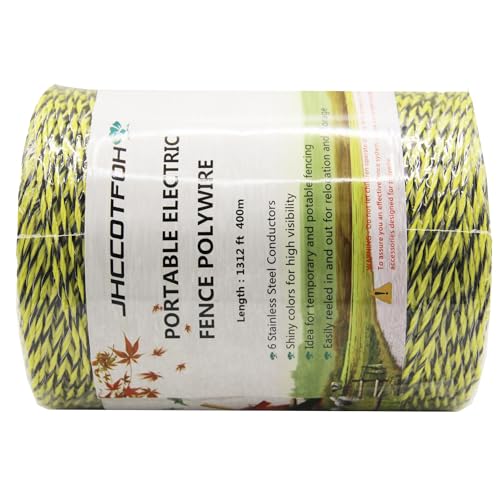 Electric Fence Polywire 1312 Feet,400 Meters 6 Conductors Portable Electric-Fence Rope for Reliable Conductivity and Rust Resistance - size: 1312 Feet