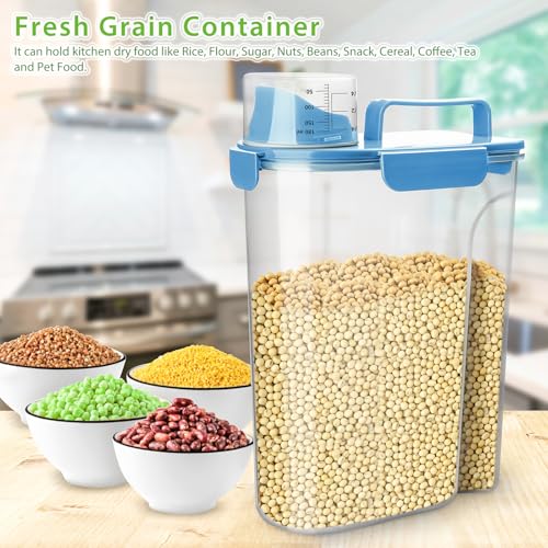 Viretec Rice Storage Container, 5 to 10lb Dry Food Airtight Dispenser, Pet Dog Cat Food Canister, BPA Free Clear Plastic Kitchen and Pantry Organization Bin for Oatmeal, Grain, Cereal, Pasta, Flour - color: 6L/Blue