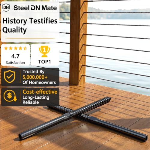 DN Mate Black Cable Railing Kit Swage Lag Screws 100Pack for 1/8" Cable | Cable Railing Hardware for Wood Post, Deck/Stair, Left&Right Handed Thread T316 Stainless Steel Marine Grade DM45 with Wrench - color: Black