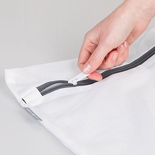 iDesign Mesh Laundry Bags with Built in Zipper for Cleaning Delicates– Set of 2, 1 Medium and 1 Large Bag, White - size: Medium and Large, style: Pack of 2