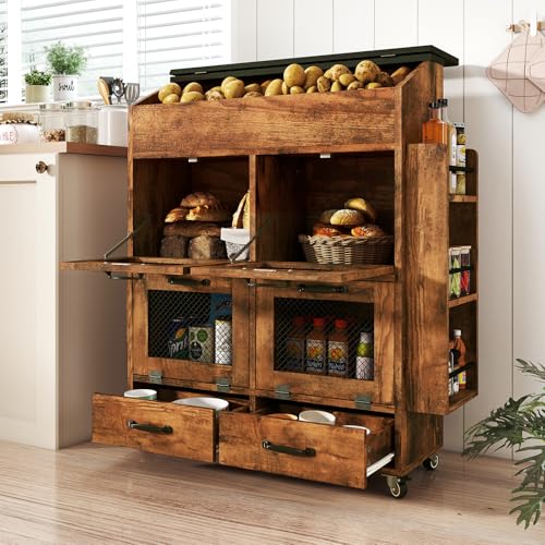Verano Garden 31.5" Large Potato and Onion Storage Bin on Wheels, Bread Box - color: Rustic Brown, size: 31.5"