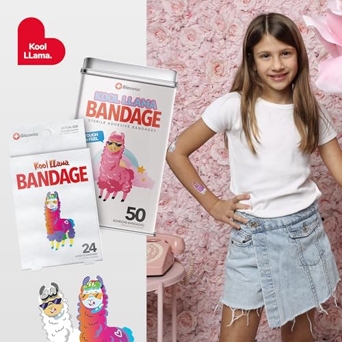 BioSwiss Bandages, Llama Shaped Self Adhesive Bandage Set, Latex Free, Sterile Wound Care, 24 Count - size: 24-Count Box, style: Llama