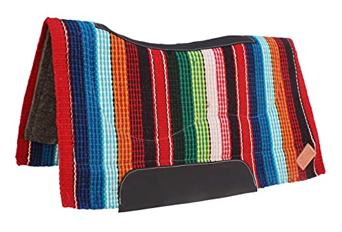 Horse Western Handwoven New Zealand Wool Contoured Felt Saddle Pad 3922HW - color: Multicolor Red