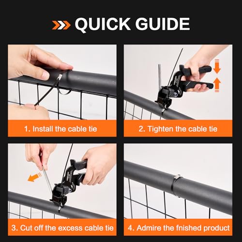 Stainless Steel Cable Tie Gun Kit:With 300pcs Uv Resistant Black Metal Zip Ties Heavy Duty Outdoor (150 Each of 8, 12 Inch) Adjustable Fastening Cutting Tie Tool Sets,for Chainlink Fence,Exhaust Wrap