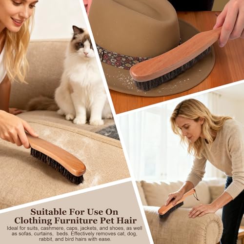 Bokon 2 Pcs Lint Brushes for Clothes with 100% Soft Horse Hair Bristle - color: Brown