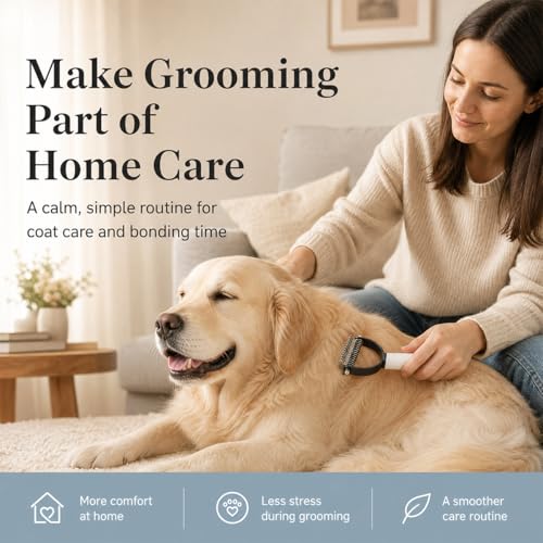 Pet Pro Dematting Comb for Dogs & Cats, Undercoat Rake Deshedding Brush for Long Hair Pets, Removes Loose Fur and Tangles