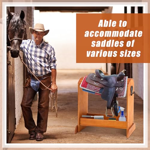 Pine Wood Saddle Rack 30" x 25.6" x 12" Horse Saddle Rack Stand for Western Saddles and Horse Tack Organizers Heavy Duty Tack Storage Accessories with 2 Hooks(Regular,Walnut)
