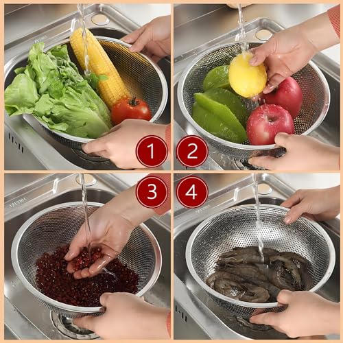 GREATLINK Stainless Steel Colander and Fine Mesh Strainer for Kitchen, 7.7Inch Pasta and Rice Strainer, Small Metal Sieve/Washing Bowl/Pot Drainer/Sifter for Spaghetti, Berry, Fruit, Vegetable
