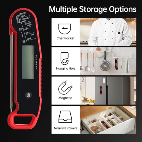 Lonicera Instant-Read Meat Thermometer, 1-Second, ±0.5°F Accuracy, Red - color: RED
