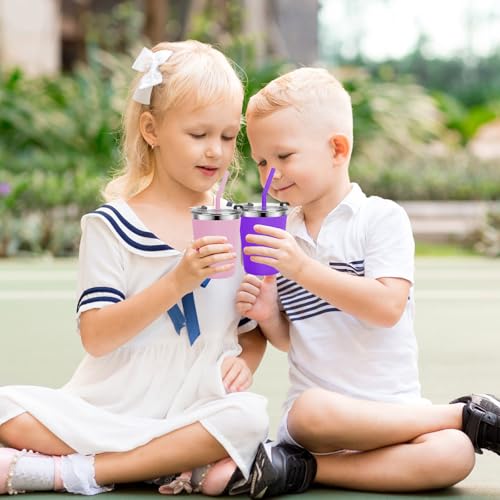 Stainless Steel Kids Cups with Lids, 12oz Spill Proof Cups, 2 Pack - color: Pink, Purple