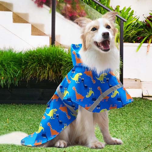 NACOCO Large Dog Raincoat Adjustable - Pet Dinosaurs Water Proof Clothes Lightweight Rain Jacket Poncho Hoodies with Strip Reflective Blue (M, Blue Dinosaur) - color: Blue Dinosaur, size: Medium (Pack of 1)